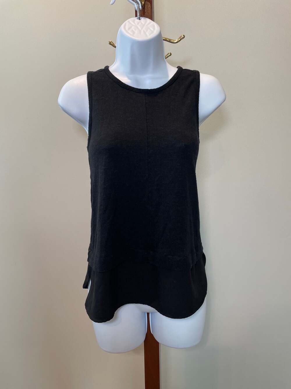 J.Crew Top Black Sleeveless Sheer Hem Trim Size S